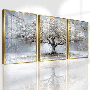 3 Count Aluminum Alloy Frame Canvas, Fashion Poster Tree Of Life Painting, Modern Living Room Decoration, Light Luxury Family Art, Suitable For Bedroom, Corridor And Office Wall Decor, Gift
