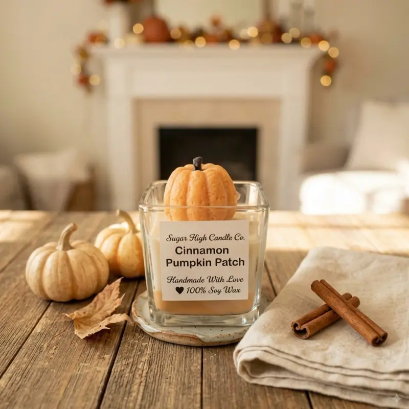 Sugar High Candle Co. Cinnamon Pumpkin Patch Scented Candle - Handmade with Love 100% Soy Wax for Autumn Aroma