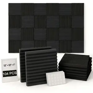 104 pieces of black soundproof foam panels are suitable for walls, 1 X 12 X 12 inches (about 30 * 30 * 2.5 cm) soundproof foam panels, high-density sound-absorbing panels, and noise reduction studios
