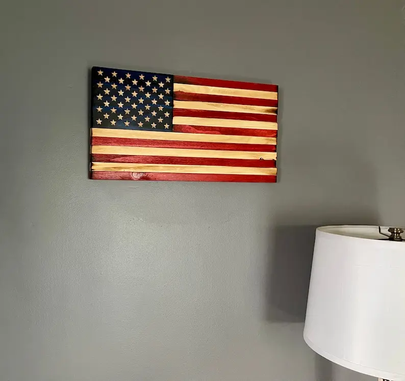 Small Handmade Rustic American Wooden Flag