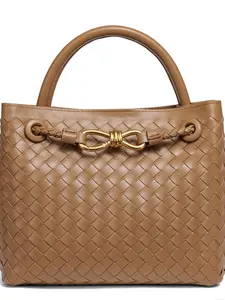 New Handwoven Tote Bag with Bow Design, Large Capacity Shoulder Crossbody Purse for Women, Stylish and Versatile for Daily Use, Leather Crossbody Purses