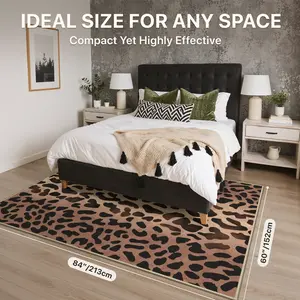 【Deals For You Days】GENIMO Leopard Area Rugs for Living Room, Machine Washable Animal Rug Foldable Ultra-Thin Indoor Non Slip Brown Carpet Print Mat,Bedroom/Dining Room/Home Office,Panthera