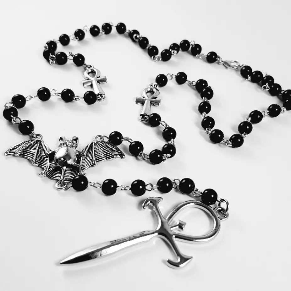 Vampire Ankh Rosary - Occult vamp goth ankh beads bat gothic vampire vampiric beaded egyptian tradgoth kemet jewelry gift