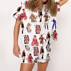 Music Live Commemorate Pajama Set For Women Print Comfy Satin Sleepwear & Loungewear Pjs Short Sleeve Top & Bottoms Shorts Without Pockets - SHESHOW