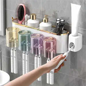 Toothbrush Holder Set, 1 Set Wall Mounted Toothbrush Holder with Gargle Cup & Toothpaste Dispenser, Bathroom Organizer for Toothpaste & Brushes, Toothbrush Storage, Home Supplies