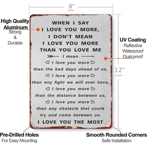 12"x8" Rustic Aluminum Love Sign - "I Love You The Most" Heartfelt Couple Quote Design - Ideal Valentine's Gift for Him/Her Room Decor Home Decoration Ceramic Plaque