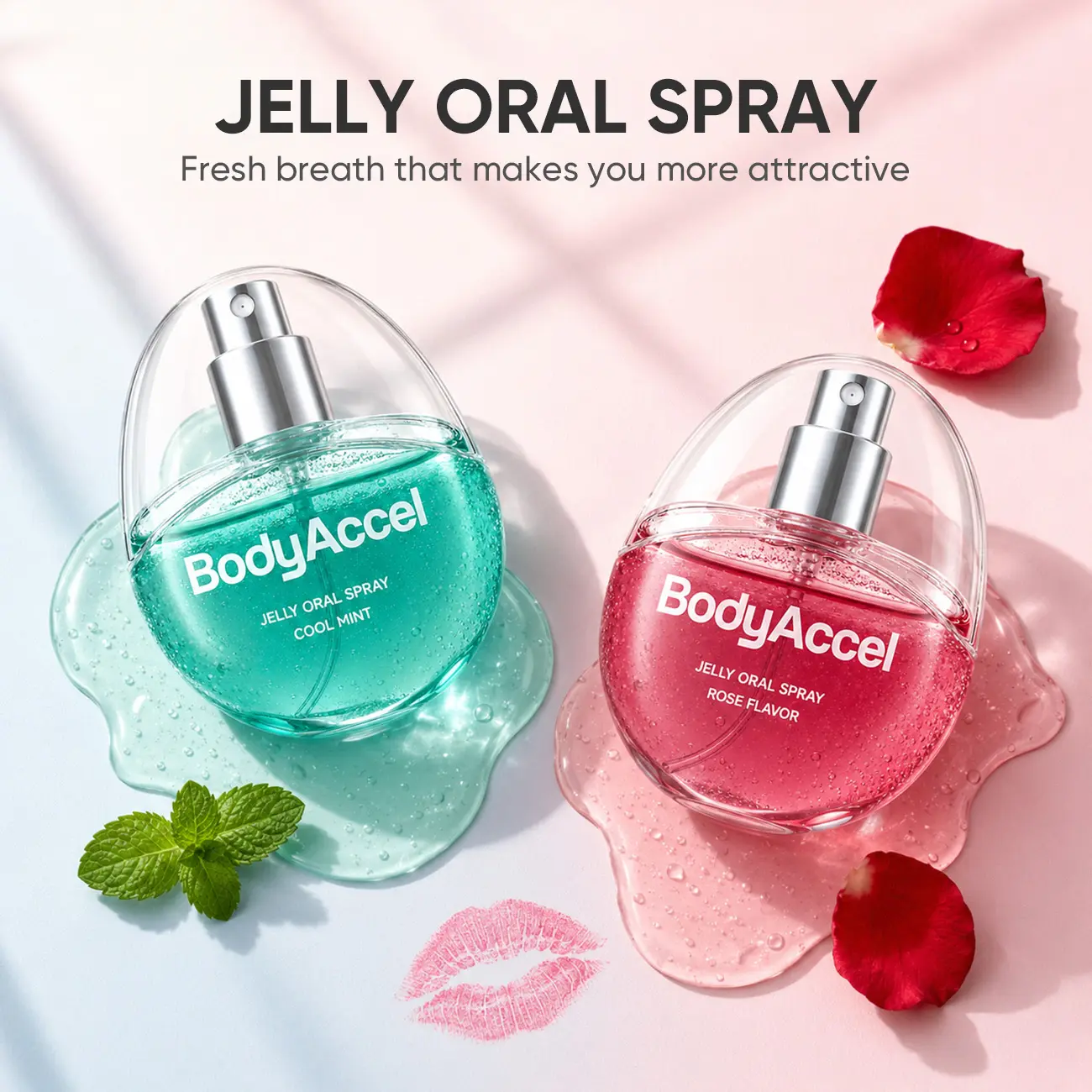 【BodyAccel】Jelly Oral Spray 28ml – Fresh Breath, Long-Lasting Clean Feel, Alcohol-Free, Mint & Rose, Pocket Size Oral Care Spray