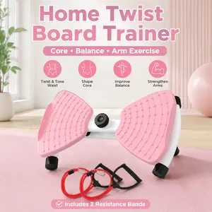 Pink Twist Board with Resistance Bands - Home Core Balance Trainer, Non-Slip Waist Twisting Disc for Arm & Leg Exercise