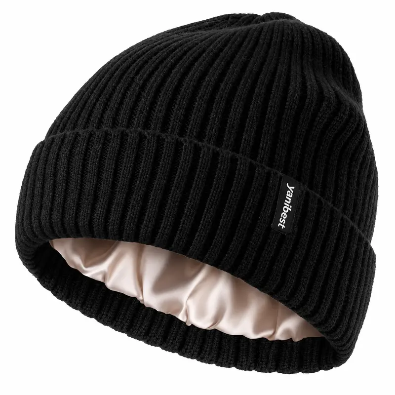 YANIBEST Unisex Satin-Lined Cuffed Knit Beanie Hat, Warm Winter Skull Cap for Skiing, Beanies to Wear for Women Men