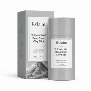 Rvlaim Volcanic Mud Deep Clean Clay Stick, Kaolin Charcoal Face Mask Stick for Pore Care, Oil Control, Blackhead Prone T Zone Care, Sensitive Skin, 50 g 1.76 oz