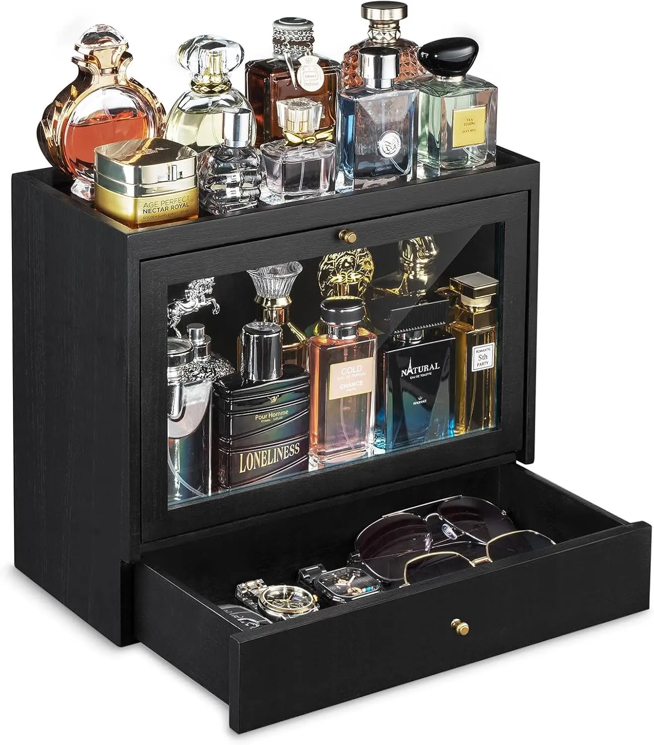 Cologne Organizer for Men, Solid  Perfumes Organizer for Men Dresser, Large Capacity  Cologne Holder with Drawer Storage Perfume Stand Organizer, Ideal  for Loved ones