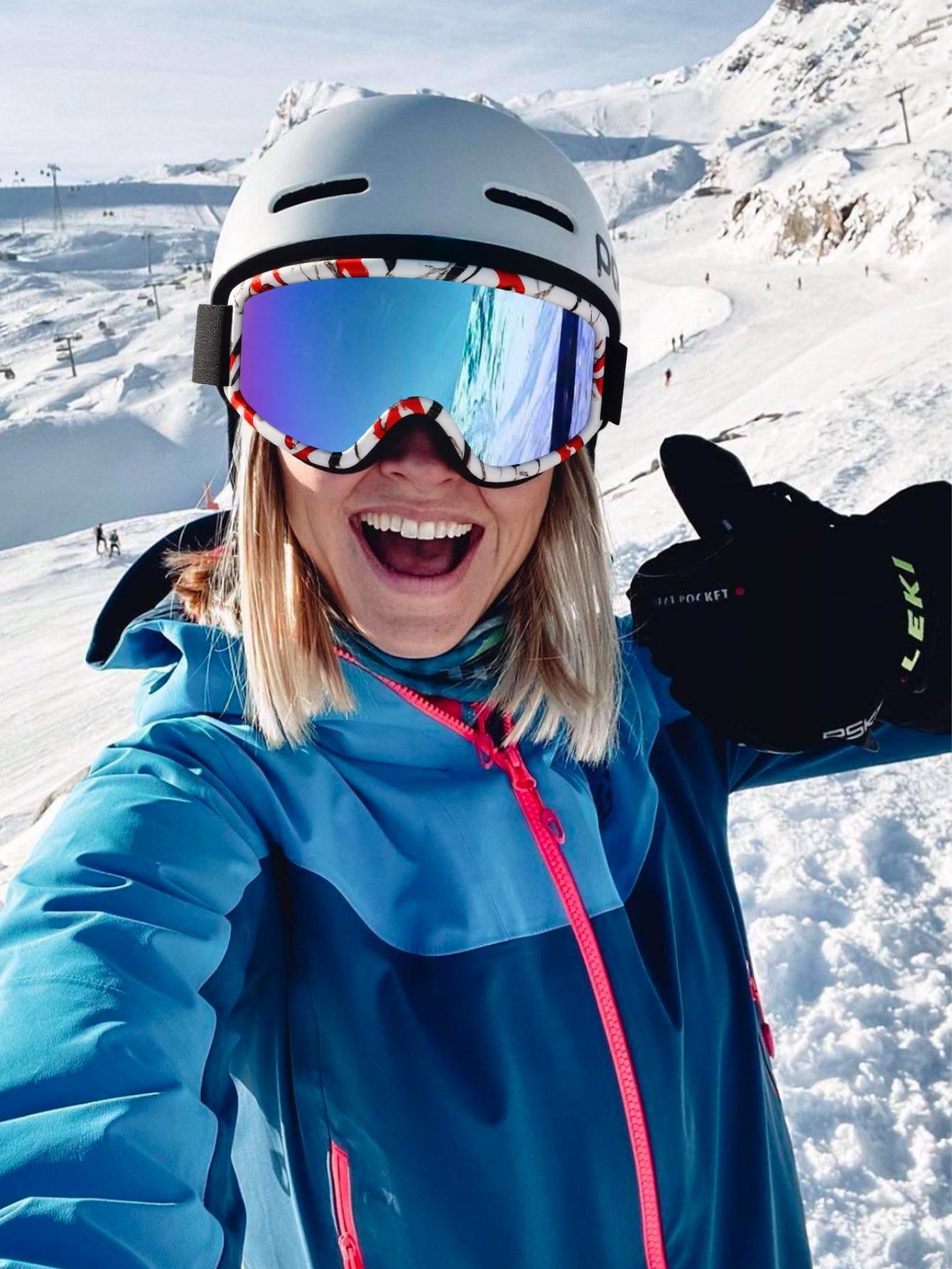 Large Frame Ski Goggles for Men Women Colored Lens Anti-Fog Anti-Glare Snowboard Goggles Wide Vision Sponge Padding Comfortable Fit Snow Goggles for Skiing Snowboarding Winter Outdoor Sports Mountain Riding