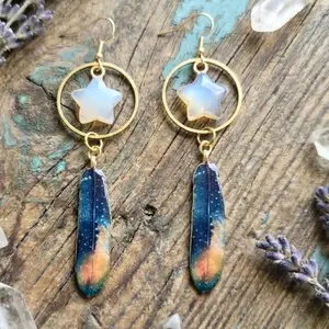 Celestial Flight Feather and Opalite Earrings