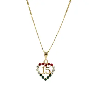 Heart Quinceanera Pendant with 24" Necklace (24K Gold Plated)