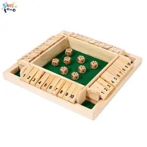 Shut The Box Dice Game, Wooden Board Table Math Game, Large 4 Sided Board, 8 Dice, Rules - Amusing Addition Game for Kids & Adults, Fun for Family Game Night