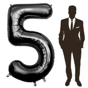 60 Inch Black Number Balloon Large Foil Number Balloons With Base, 0-14 Big Number Balloons for Birthday Party Supplies Decorations