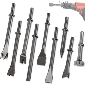 9pcs Air Hammer Bits Set Pneumatic Punch Chipping Chisel Bits Air Hammer Attachments for Tile Masonry Concrete Stone Demolition Rust Removal Drilling