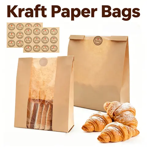 50-Pack Sourdough Paper Loaf Bags with Window, 13.8x8.3in, for Homemade Bakes, Birthday Parties, Food Packaging & Storage, Bread Baking Supply, Bakeware, Kitchenware