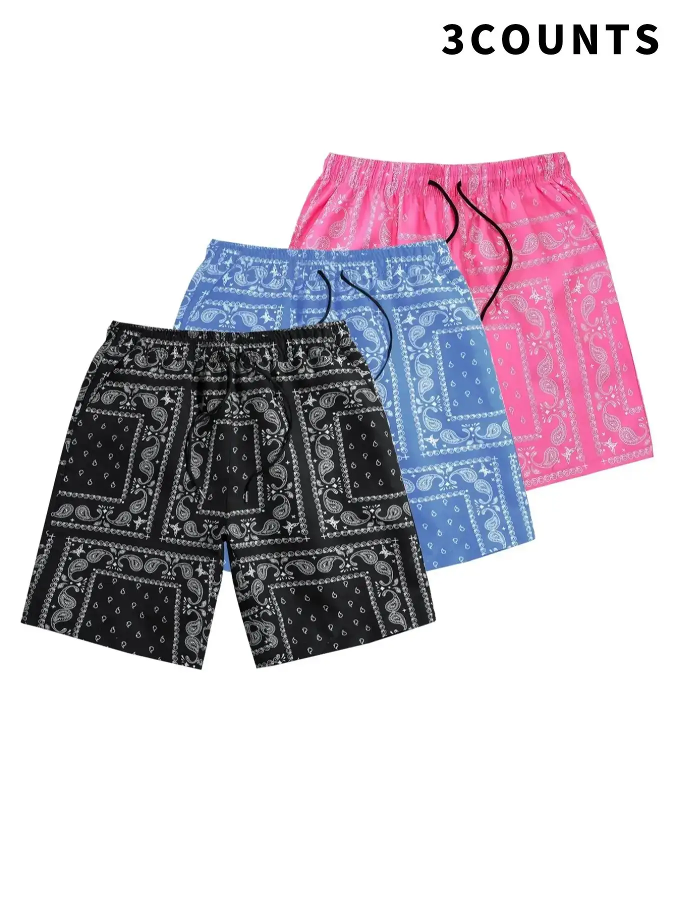 Men's Ethnic Paisley Pattern Drawstring Shorts, Stylish Paisley Print Swim Trunks, Back To School Summer Beach Shorts for Casual Vacation Holiday, Men