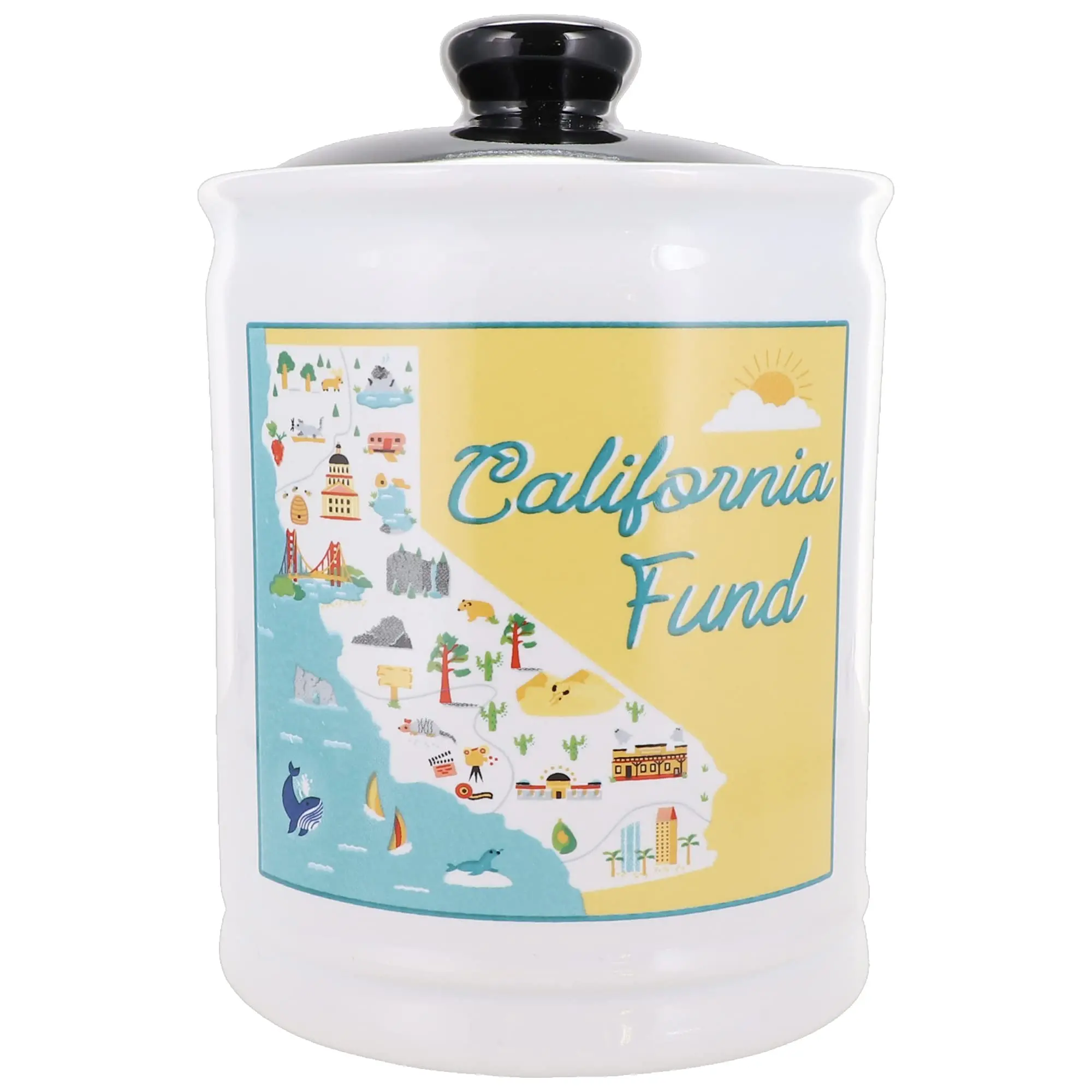 Cottage Creek Jars - 6" Ceramic Piggy Bank for California Fund, Travel Vacation Savings Jar, Adventure Fund Bank for Home Decor