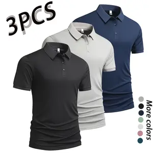 Men’s two-pack short-sleeve polo shirts with a turn-down collar, minimalist business-casual style. Breathable quick-dry fabric for a cool, comfortable feel. Classic turn-down collar button design—versatile and flattering. Drapes well, resists wrinkles, an