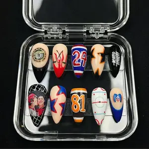 Press On Ice Hockey Nails - Custom Jersey Number, NHL-Inspired Sports Fan Nails for Game Days