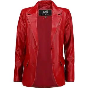 Women's Jild Classic Lambskin Red Leather Blazer Jackets