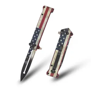 Patriotic USA Flag Spring Assisted Pocket Knife - American Flag EDC Flip Knife