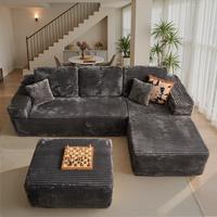 Grey Plush Corduroy Right Chaise