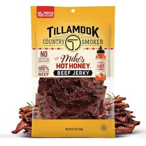 Tillamook Country Smoker Premium Beef Jerky, Mike's Hot Honey, 6.5 Ounce, Real Hardwood Smoked Beef, Low Carb, High Protein, Ready to Eat Sweet & Spicy Snack