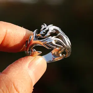 Dragon Adjustable Sterling Silver Mens Ring, Traditional Chinese Meditation Ring (S)