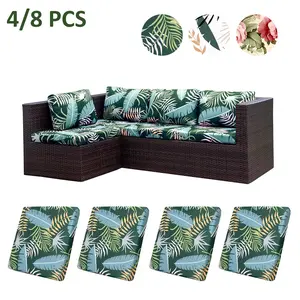 4pcs/8pcs Floral Leaf Print Sofa Cushion Covers Set, Elastic Easy-To-Clean, Stylish and Fun Sofa Accessories, Home Decor Essentials