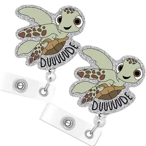 Funny Turtle Badge Reel Acrylic Retractable Cord Alligator Clip Nurse ID Holder for Healthcare Teachers & More Nursing Students Friendly