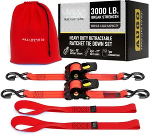 Retractable Ratchet Straps | 2 Heavy Duty Ratchet Straps Self Retractable Tie Downs with Soft Loops & Storage Bag for , , Trailer, Cargo Van | 3000 Lb Break Strength 2 x 10