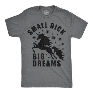 Mens Funny T Shirts Small Dick Big Dreams Sarcastic Unicorn Graphic Novelty Adult Joke Tee for Men Mens Funny T Shirts Cool Tees Soft Dark Grey