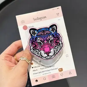 Tiger Collage Heart MagSafe Phone Grip, Vibrant Neon Floral Tiger Griptok, Ornate Wild Cat Phone Stand, Artistic Boho Aesthetic Accessory Gift