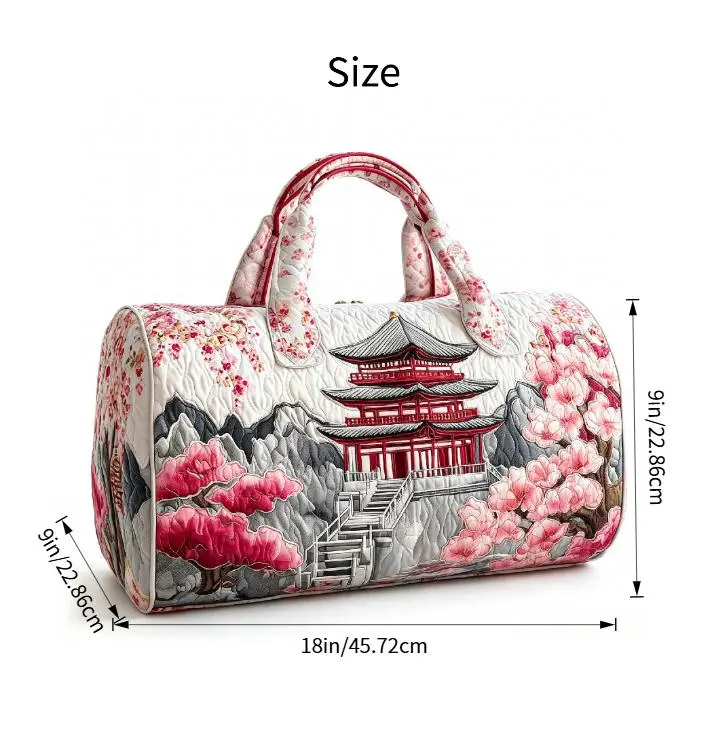 Cute Cherry Blossom Quilted Weekender Gym Duffle Bag - Large Capacity, Lightweight Hand Luggage Tote for Overnight Trips, Weekend Getaways, Hand Luggage Bag