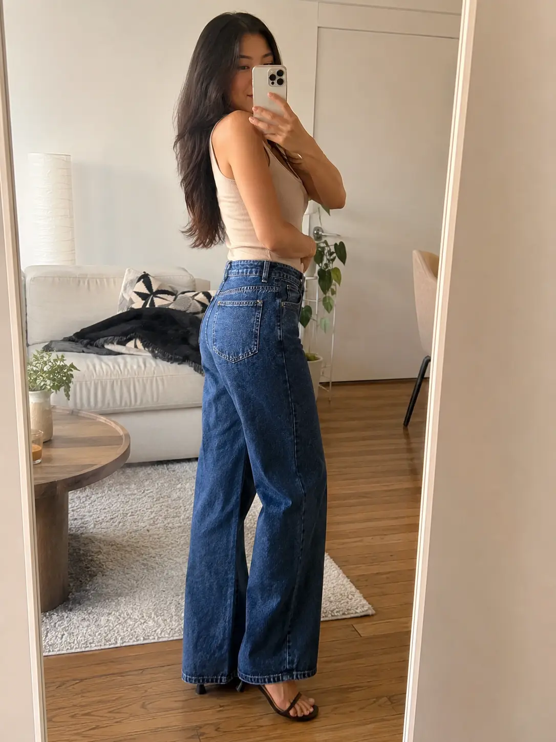 Women’s Petite High Waisted Wide Leg Jeans, Dark Wash Full Length Denim Pants with Pockets, Relaxed Loose Fit Casual Jeans for Everyday Wear