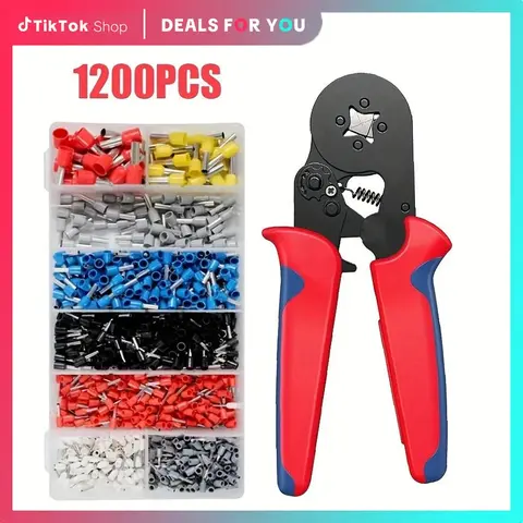 Heavy-Duty Wire Crimping Tool Kit with 1200 Pieces Insulated Terminals, Ergonomic Pliers, Durable Carry Box for DIY Projects, Vlogging Tasks, Tools and Gadgets