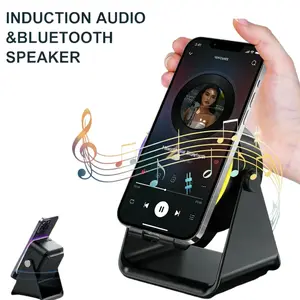 5-in-1 Wireless Induction Bluetooth Speaker & Phone Holder with 5000mAh Rechargeable Battery, Colorful Ambient Light, 360° Foldable Design, Compatible with iPhone & Android Tablets, Perfect Gift for Him or Her