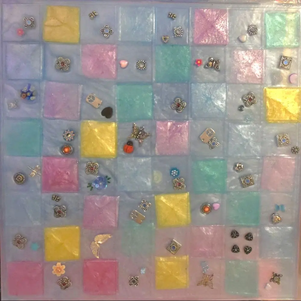 Chess and Checker Sets - Colorful Square Design with Various Decorative Elements