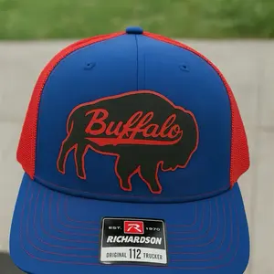 Richardson Buffalo Trucker Cap Original 112 Blue & Red Mesh Hat with Iconic Buffalo Logo SnapBack Closure for Easy Wear Unisex