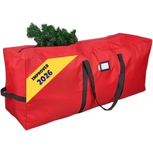 Heavy Duty Christmas Tree Storage Bag Fits Up to 7-8 Ft Disassembled Holiday Tree 50” x 15” x 20” Durable 600D Oxford Material Xmas Storage Box (Red)