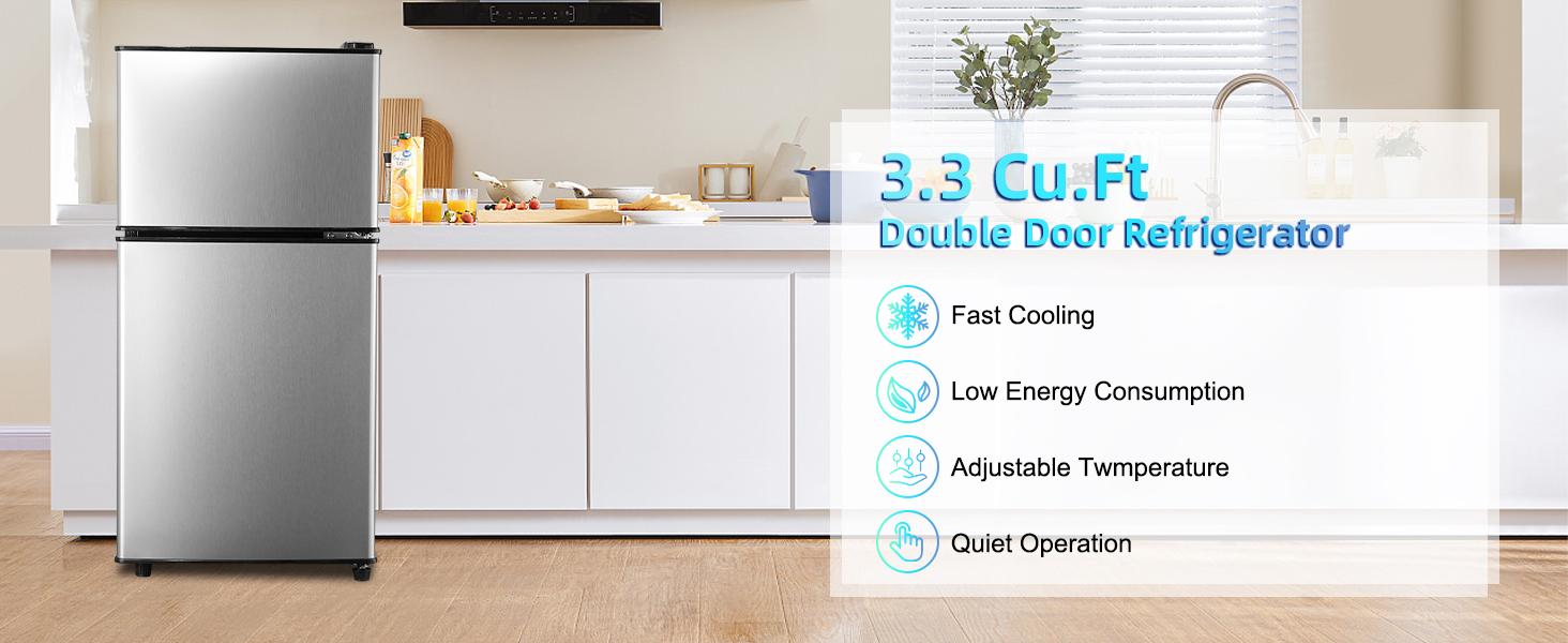 Mini Fridge with Freezer, 3.3 Cu. Ft. Double-Door Small Refrigerator with Adjustable 7-Level Thermostat & Separate Freezer, Dorm Fridge Compact for Kichen, RV, Office, Apartment, Silver mini fridges mini fridge Mini Fridge with Freezer, 3.3 Cu. Ft. Double-Door Small Refrigerator with Adjustable 7-Level Thermostat & Separate Freezer, Dorm Fridge Compact for Kichen, RV, Office, Apartment, Silver mini fridges mini fridge