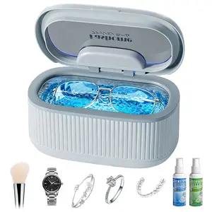 Ultrasonic Jewelry Cleaner Machine with 2×100ml Cleaning Solution, 45kHz Sonic Cleaner for Rings, Glasses & Watch Band, 550ML Stainless Steel Tank, 5 Timer, 3 Power Levels, Degas Mode-Black