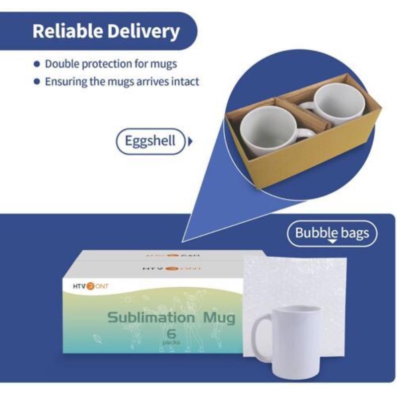 HTVRONT Sublimation Mugs 11oz Ceramic Sublimation Mugs Blank Bulk Coffee Mug White Ceramic Photo Cups With Bubble Bag