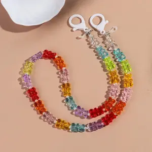 New Cute Jelly Bear Beaded Acrylic Sunglasses Chain Mask Strap for Women Sweet Neck Cord Glasses Lanyard Rope Accessories Gifts