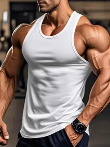 Men's Solid Round Neck Tank Top, Loose Casual Comfy Sleeveless Vest for Gym Workout Running, Men's Top for All Seasons, Workout Apparel, Gym Exercise Activewear, Sports Fitness Vest