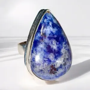 Large Teardrop Shaped Sodalite Ring Size 7 1/2 - 925 Silver