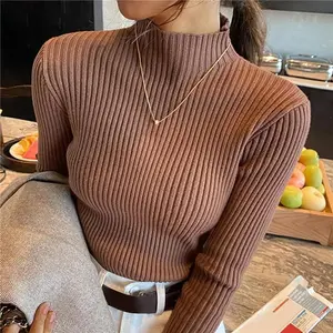 Women Long Sleeved Turtleneck Sweater Harajuku Pullover Women Knit Sweater Slim Elastic Korean Simple Basic Jumper Solid Tops